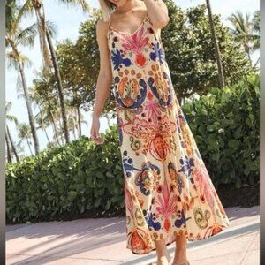 NWT NATURAL LIFE Gracie Slip Dress Maxi Cream Motif Size M